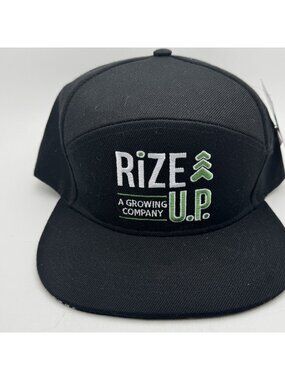RIZE UP A Growing Company Black Flat Bill Snapback Hat Cap Hidden Zipper Pocket